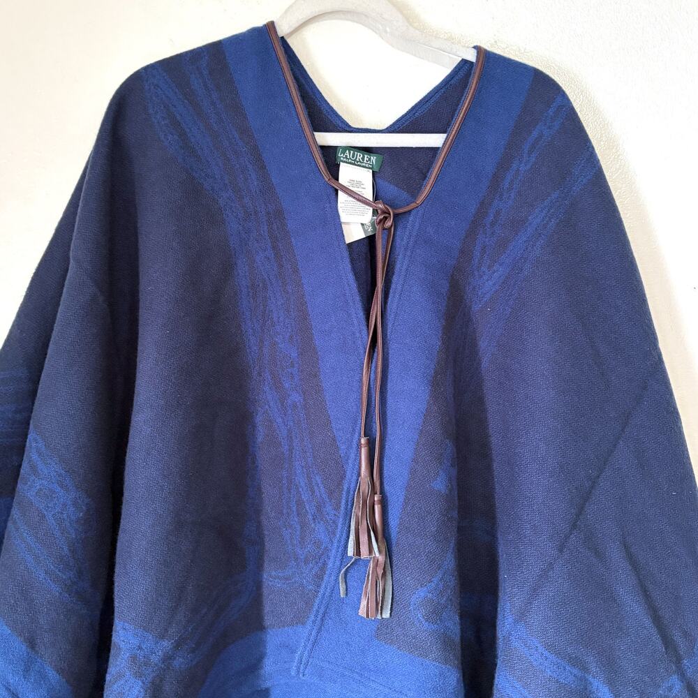 Ralph Lauren Navy Blue Cotton Blend Poncho Wrap - Picture 4 of 11